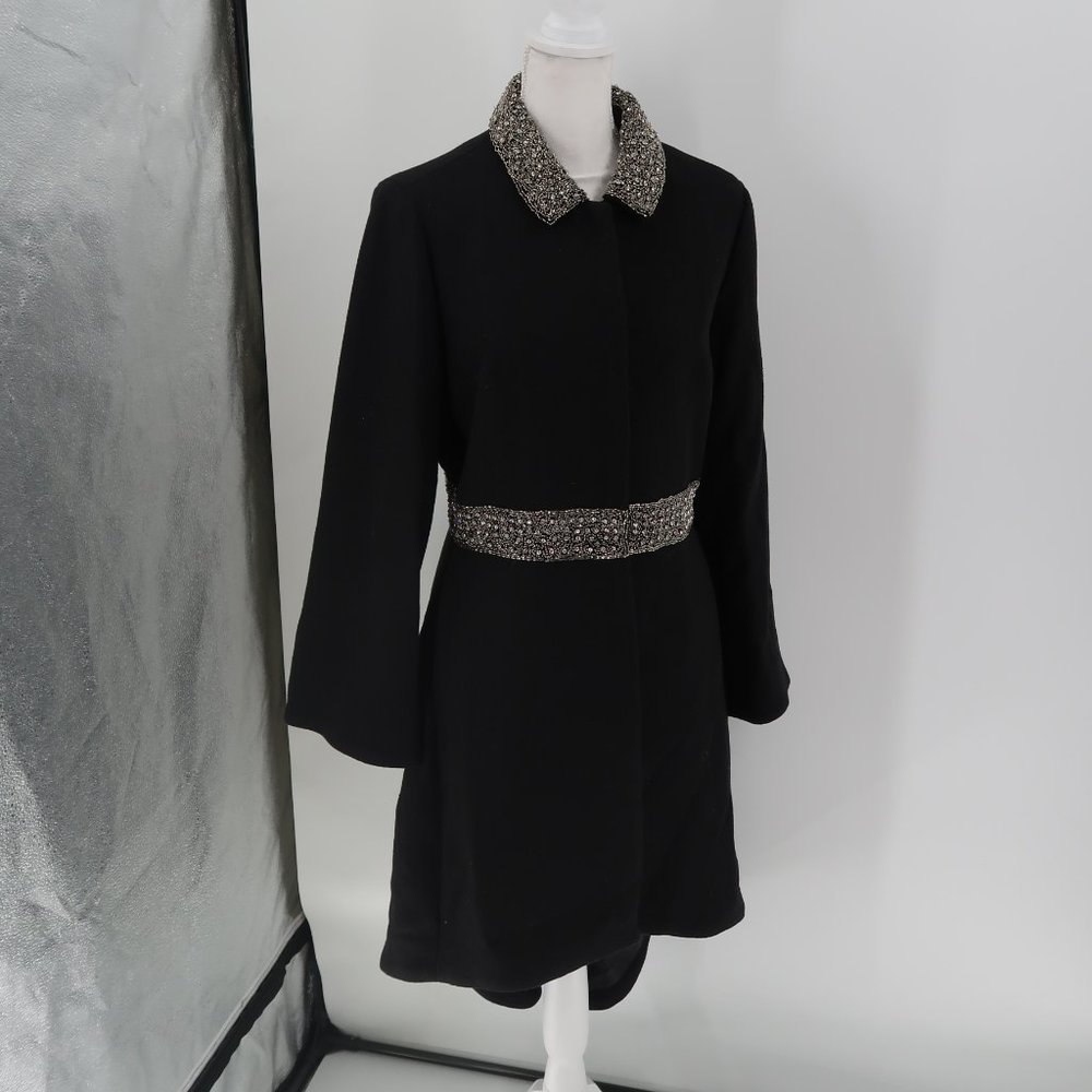 Venus Black Overcoat Rhinestone collar and waistband Absolutely Gorgeous! Size 8